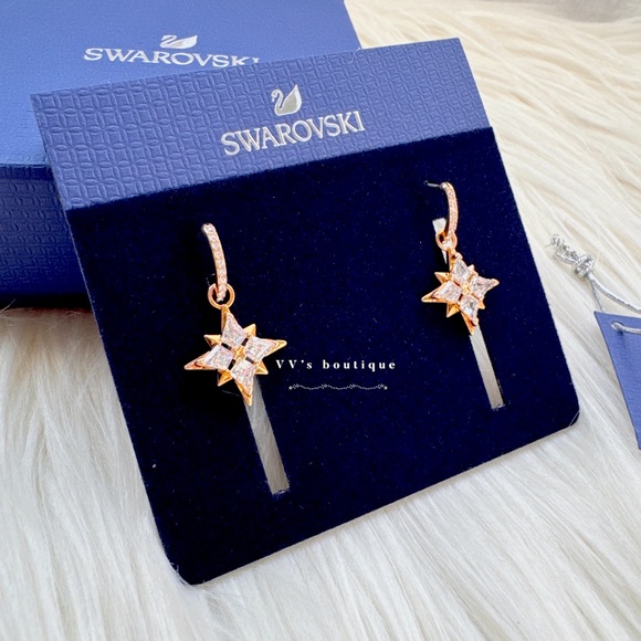 BNIB Swarovski Symbolic Drop Earrings Star White Rose Gold-Tone Plated 5494337 - Picture 2 of 6